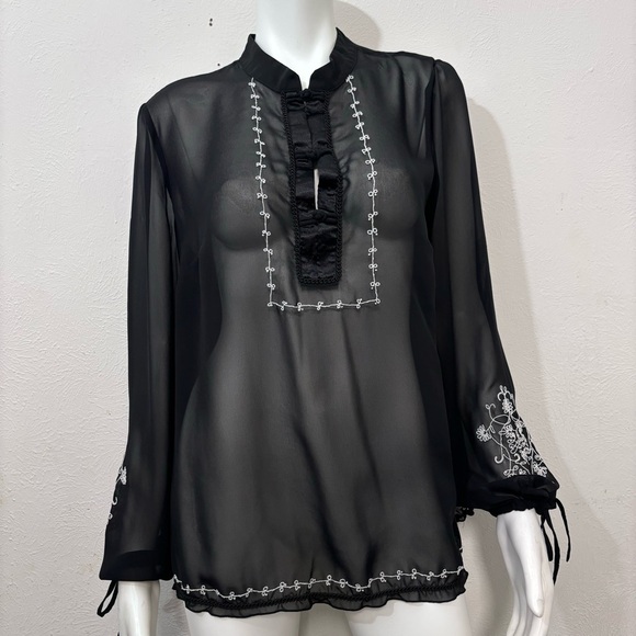Lane Bryant Womens Sheer Black Shirt Tunic Top Blouse Vneck Plus Sz 14/16 - Picture 1 of 6